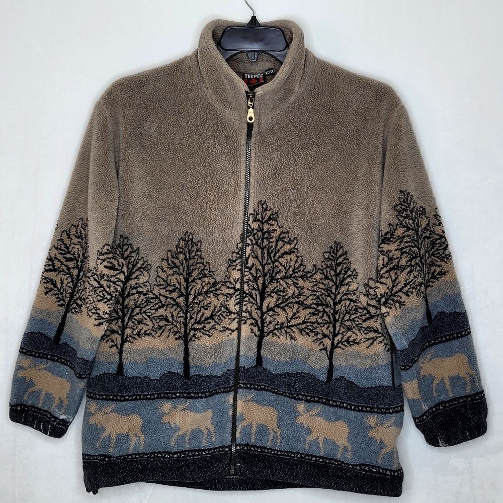 Vintage TeePee Canadian Wilderness Full Zip Fleece Sweater Size Medium